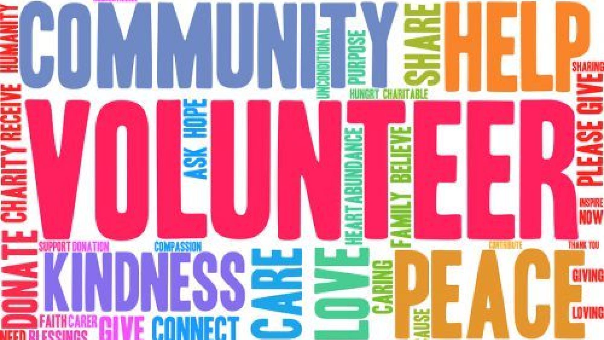 Word cloud collage for community volunteering