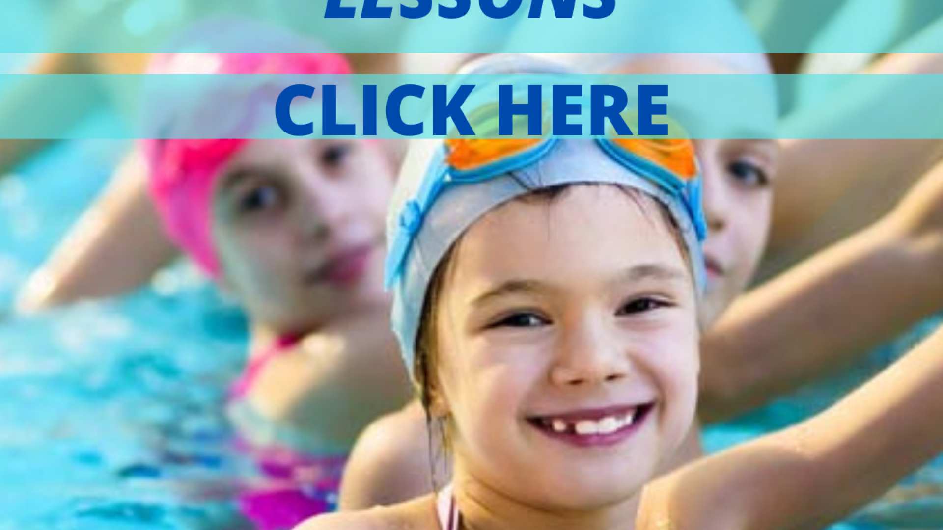 Children in pool smiling. There is text that reads "Swimming lessons"